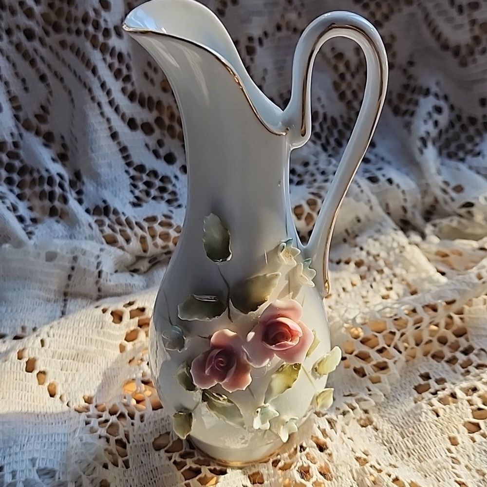 Vintage Porcelain Floral Bud Vase Accented In Gold
